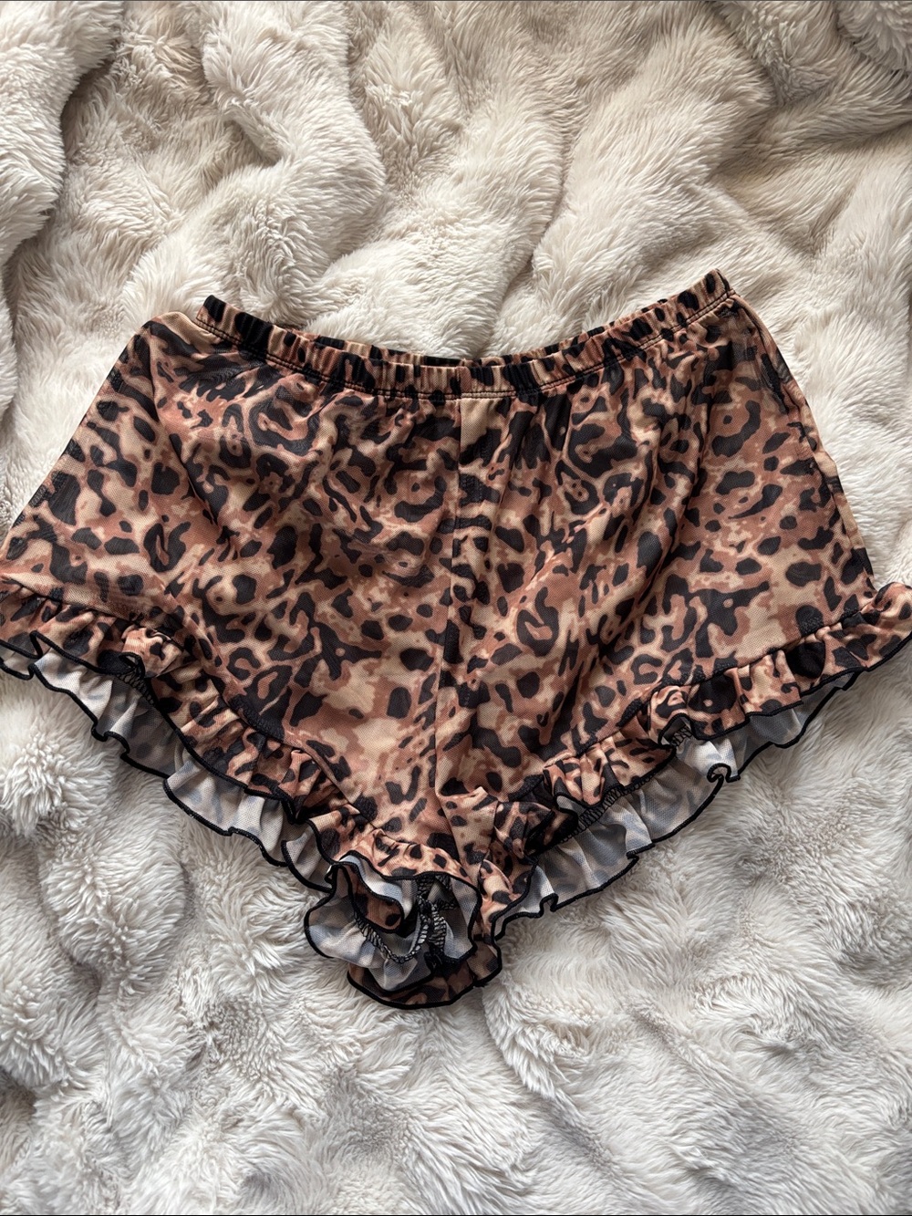 Leopard Ruffle Trim Pajama Shorts